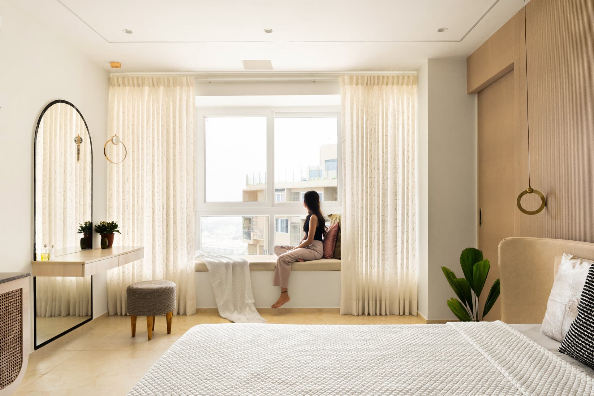 The master bedroom's window bay, calibrated for morning light