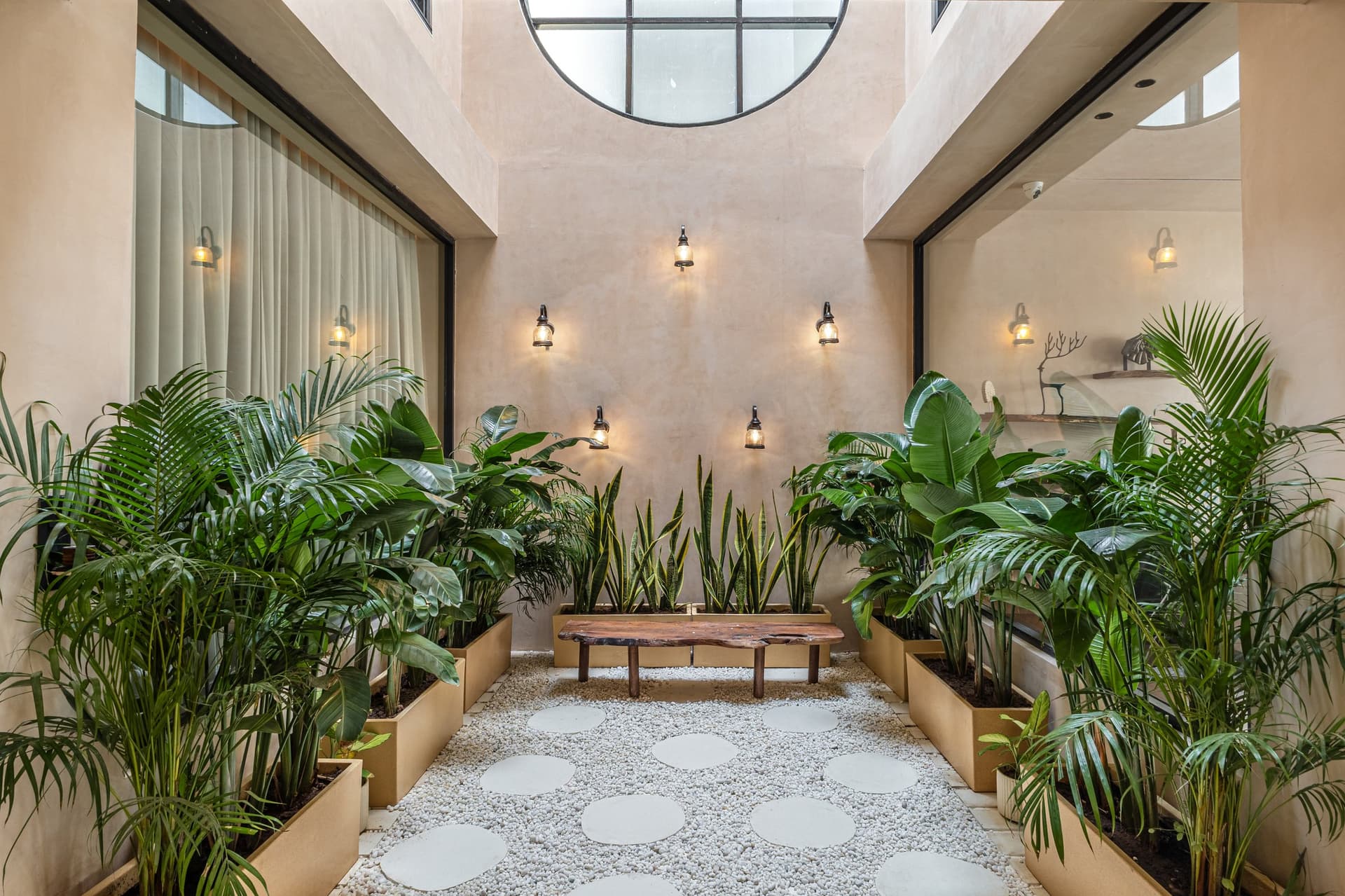 The reimagined courtyard, where a circular skylight replaces a conventional square opening